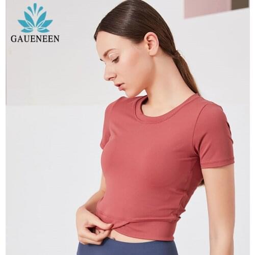 GAUENEEN Women Yoga Shirts Short Sleeve Workout Gym Top High Elastic Jogging Running Sports Top Running Racerback Crop Tops