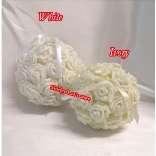 Hot Sale!!! (10cm,12cm) 32pcs X Polyfoam Rose Ball W/Ribbon Loops Chair Decoration Pew Ends Wedding