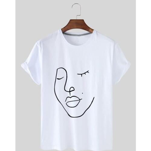 Harajuku Portraiture Print Womens Short-sleeved T-shirts Womens Loose T-shirts Casual Round Neck Blouse Graphic T-shirt