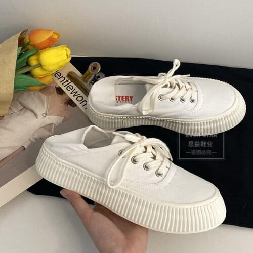 Thick soled canvas shoes, womens high head shoes, two and a half slippers, muffin soled student board shoes