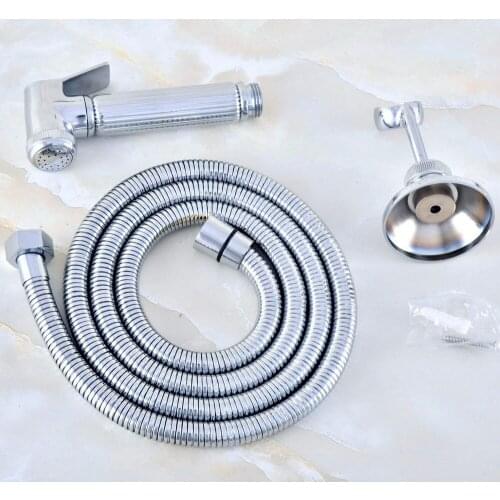 Chrome 1.5M Hose Hand held Bidet Shower set Toilet Jet Cleaner Portable Bidet Hook Bracket High Pressure Shower Head ahh022