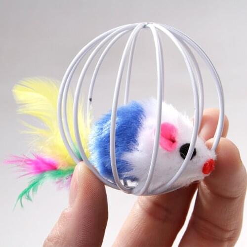 Cat Toy Iron Cage Mouse Feather Plush Mouse Cat Toys Interactive Kitten Playing Funny Mice Mouse Toys for Cats Pet Animals