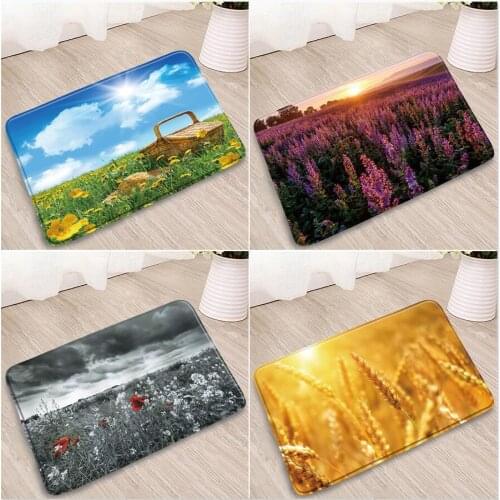 Lavender Daisy Flower Sea Bathroom Mats Wheat Field Doorway Kitchen Toilet Flannel Absorbent Non-Slip Carpet Washable Home Decor