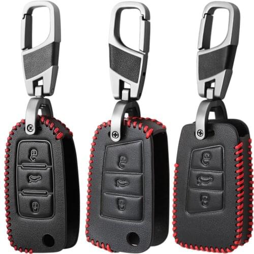 Leather Car Key Case Cover For VW POLO Bora Beetle Tiguan Passat CC Golf For Seat Leon Altea Ibiza For SKODA Fabia Octavia Yeti