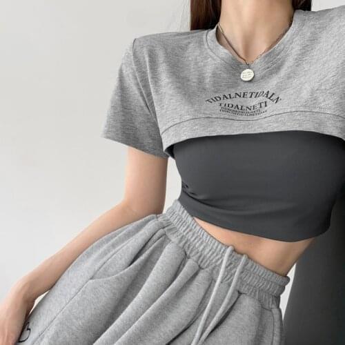 WOMENGAGA Street Girl Cool Short Sleeve Letter Print Blouse Tee Tops For Women Sexy Outside Wear O-Neck Dance Short T-shirt TE40