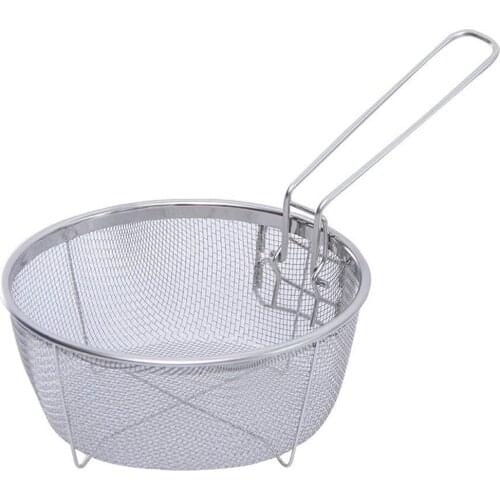 Stainless Steel Fry Baskets Hot Oil Frying Fried Basket With Single Handle Chip Presentation Mesh Noodle Dumplings Food Colander