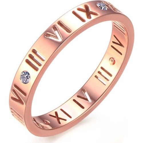 Men ring Good Luck Roman Arabic numerals rose gold color cubic zirconia ladies fashion jewelry finger rings for women girls