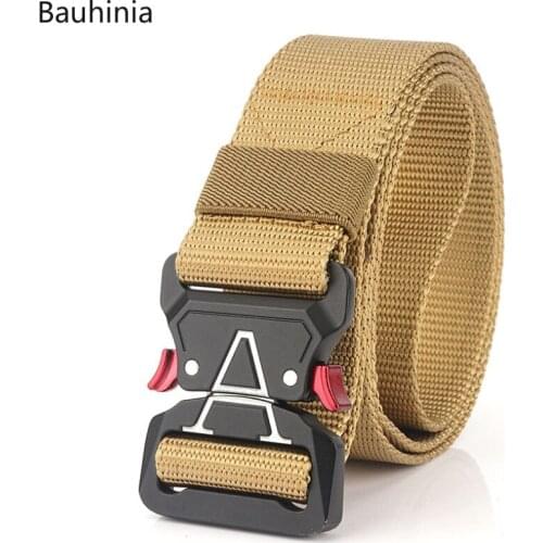 Bauhinia Brand New Quick Release Buckle Mens Canvas Belt Outdoor Sports Simple Multifunctional Tactical Belt 125x3.8cm