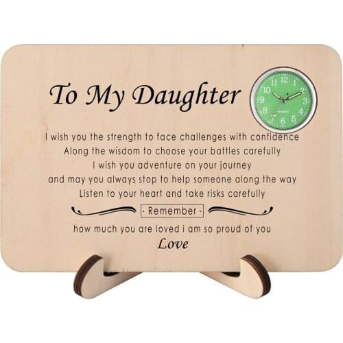 Solid Wood Desktop Clock Creative DIY Printed Design Rectangle Shape Table Clocks Men Women Casual Luminous Mini Dial Ornaments
