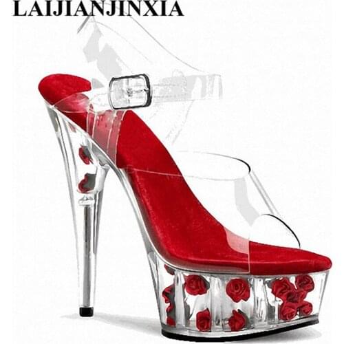 New Women 15cm High Heels Shoes Sandals Strap Flowers PlatformShoes Dancing Shoes Open Toe Pole Dance Shoes