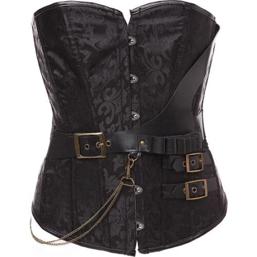 New S-6XL Waist Trainer Vintage Gothic Corset Brown Buckle and Lace Up Overbust Corset Steampunk Corsets Bustiers Korsett W58907