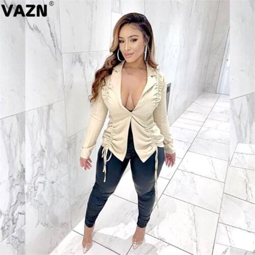 VAZN 2020 Ne Arrival Solid Simple Sexy Joker Young Elegant Free Full Sleeve Chiffon High Waist Women Short Slim Shirts