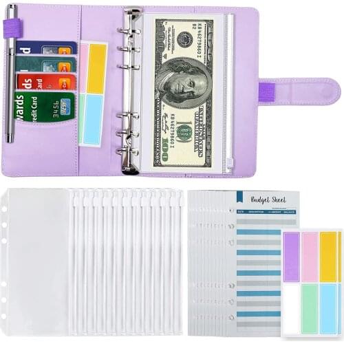 A6 Budget Binder with 12 Pieces Clear Binder Pockets Money Envelopes Organizer for Cash, Small Cash Binder Budget Planner