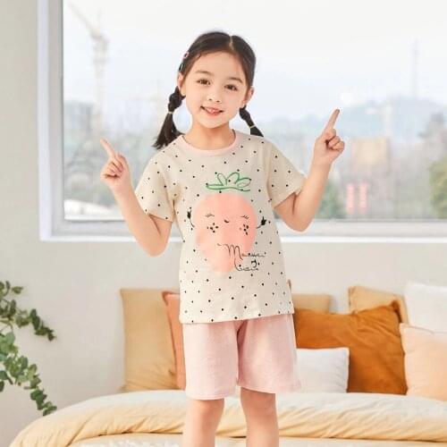 Soft Childrens Pajamas for Girls Print Toddle Boys Pyjamas Kids Short Sleeve Pijama Bebe Sleepwear Summer Clothing Set