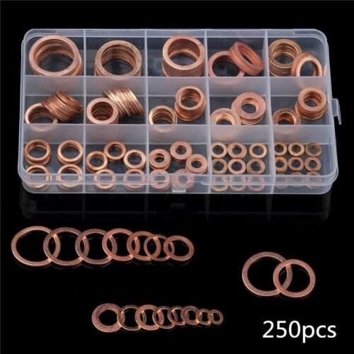 120/200/250/280Pcs Flat Ring Washer Gasket M5/6/8/10/12/14/16/18 Solid Copper Crush Spacer Oil Brake Sealing Kit For Hardware