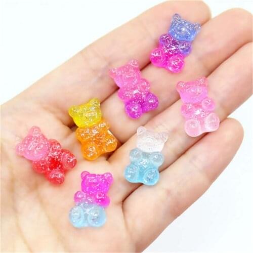 Julie Wang 20PCS Resin Bear Candy Charms Cartoon Bear Gradient Color Mixed Colors Pendants Jewelry Making Accessory Home Decor