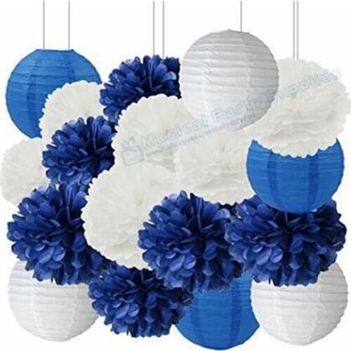 Whole DIY Paper Hanging Decoration Set with Navy Blue White Tissue Ball Good for birthday Wedding Baby Shower Home Decoration