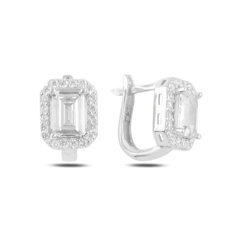 Silver 925 Sterling Baget Zircon Cubic Zirconia J Earrings