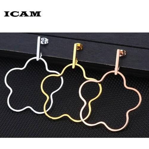 ICAM Geometric Hollow Plum Flower Earrings Female Temperament Personality Simple Hoop Earrings For Women Jewelry Stud Ear