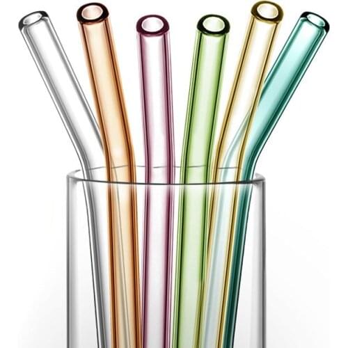 1Pc Colorful Glass Straw Reusable Drinking Eco-Friendly Smoothies Cocktails Bar Drinkware Accessories Bent Straight Design Straw