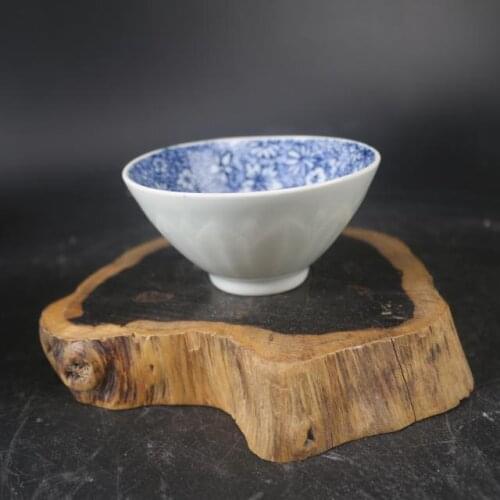 Ming Dynasty Wanli Old Porcelain Flower Carved Blue and White Tea Cup