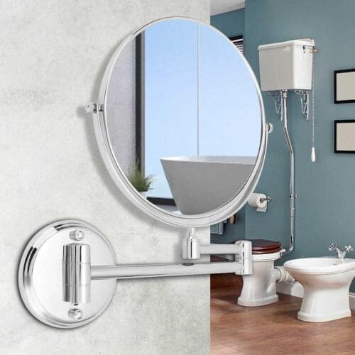Telescopic Vanity Mirror Household Hotel Copper Makeup Cosmetic mirror Wall-Mounted Bathroom Double-Sided Folding Mirror Silver