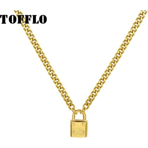 TOFFLO Stainless Steel Jewelry Lock Pendant Necklace Exaggerated Cable Chain Female Hip Hop Clavicle Chain BSP030