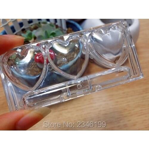 Triple Lattice Powder Box Heart-Shaped Plastic Packing Box, Eye Powder Packing Case, Cosmetic Powder Case, 50pcs/Lot