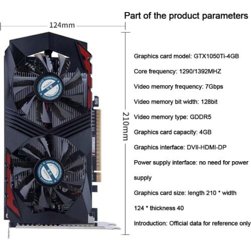 Video Card for NVIDIA GTX1050Ti 4GB GDDR5 128 Bit Graphics Cards Desktop Computer Game Card for Professional Player 87HE