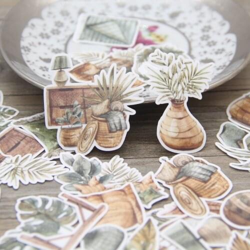 Vintage Watercolor Home Furniture Old House Plant Retro Waterproof Sticker Pack for Journaling Scrapbook Crafts Card Diary