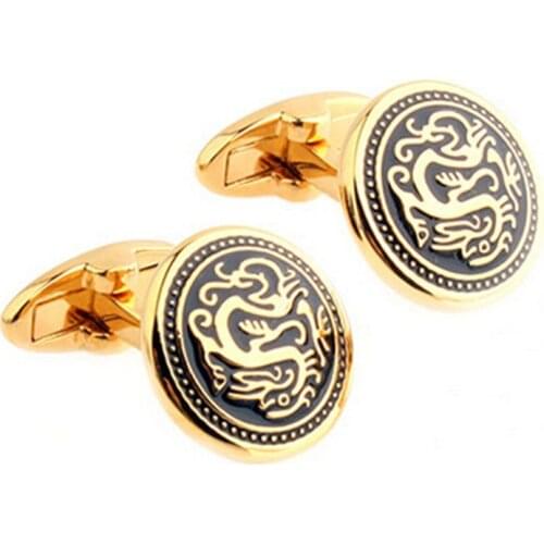 High Quality French Style Golden Dragon Cufflinks For Mens Shirt Brand suit Cuff Buttons Top sale Cuff Links Jewelry