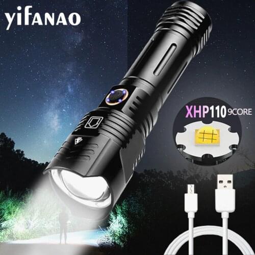 XHP110 Most Powerful Flashlight XHP70.2 USB Rechargeable LED Zoom Torch Super Bright Tactical Flash Light by 26650/18650 Battery