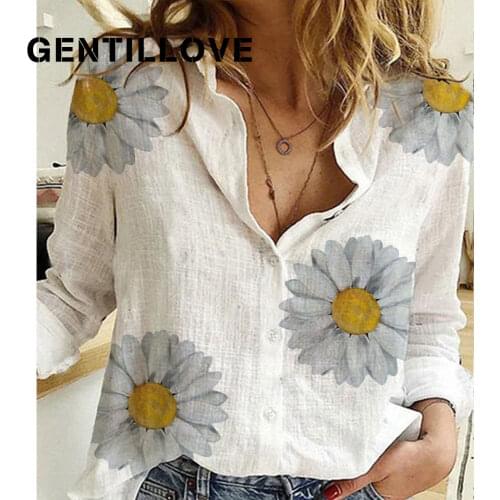 Gentillove Autumn Long Sleeve Casual Loose Shirt Women Elegant Butterfly Floral Print Tops and Blouses 2020 Vintage Cotton Tunic