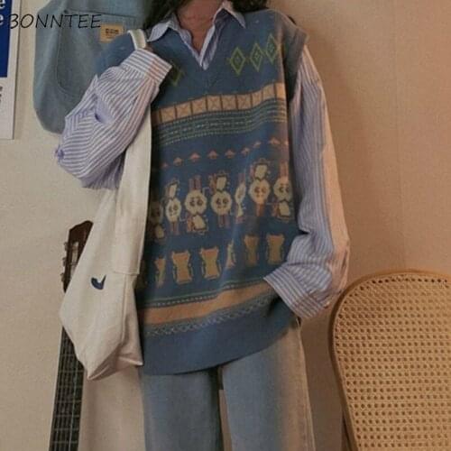 Women Sets 2 Piece Long Sleeve Turn-down Collar Striped Shirts V-Neck Patchwork Knitting Sweater Vest Ulzzang Casual Stylish New