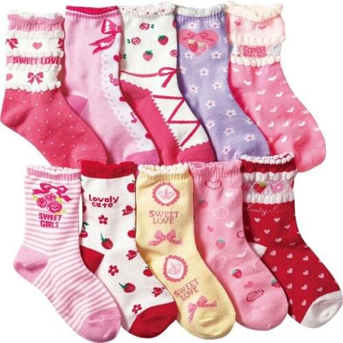 10 pairs/lot 4-12 years girls socks cartoon floral children kids socks cotton high quality