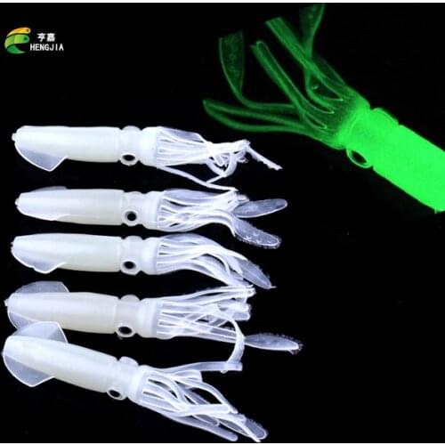 HENGJIA 10Pcs 10CM 8g Soft Fishing Lures Octopus Squid Luminous Noctilucence Lures Bait Glow in the Dark