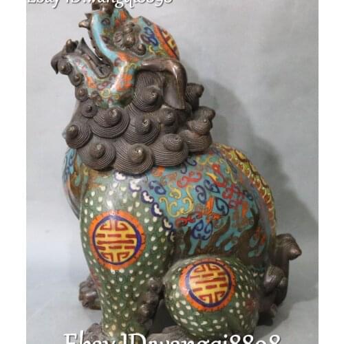 15Chinese Bronze Cloisonne Enamel Foo Fu Dog Guardion Lion Kylin Unicorn Statue
