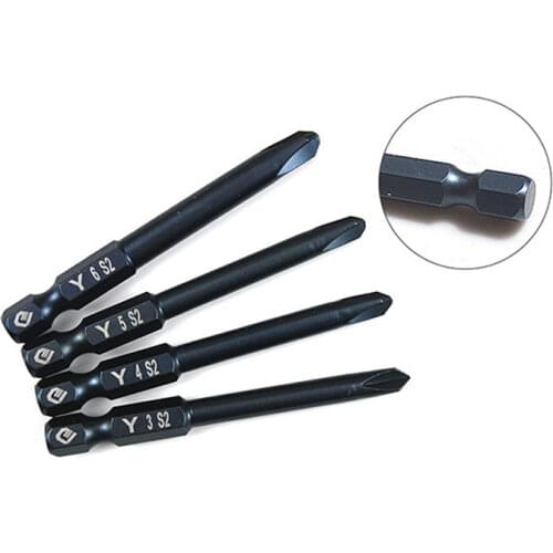 4pcs 1/4" 65mm Y-Type Screwdriver Bit Set S2 Steel Electric Drill Screw-driver Head Magnetic Bits Set Power Driver Tools