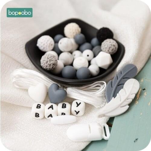 Bopoobo 1Set Silicone DIY Set New Color Silicone Beads Silicone Feather Teethers Baby Accessories Care Gifts Crochet Beads Toys