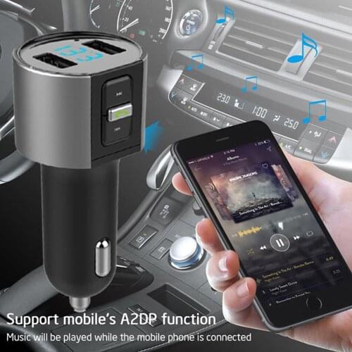 C26S Car Bluetooth FM Transmitter USB Ports Charger Hands-free Calling Metal Texture 3.4A Bluetooth Car Charger