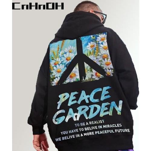 CnHnOH Oversize Autumn And Winter Loose Large Size Hooded Plus Velvet Mens Fashion Couple Peace Garden Men GF-Q8811