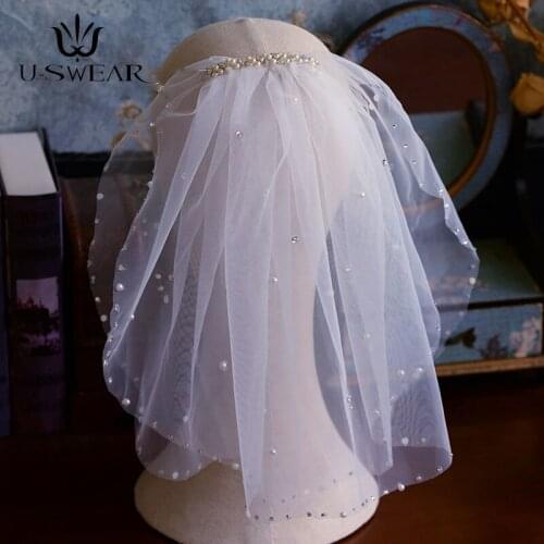 Retro Travel Short Beaded Pearl Covering Veil Bridal Veil Bride Velo De Novia Wedding Accessorie Bridal Short Veils Wedding Vail