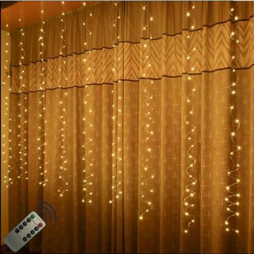 3*3M 300LED Battery Power Remote Control Curtain Fairy Lights Christmas Garland String Lights Party Garden Home Wedding Decor