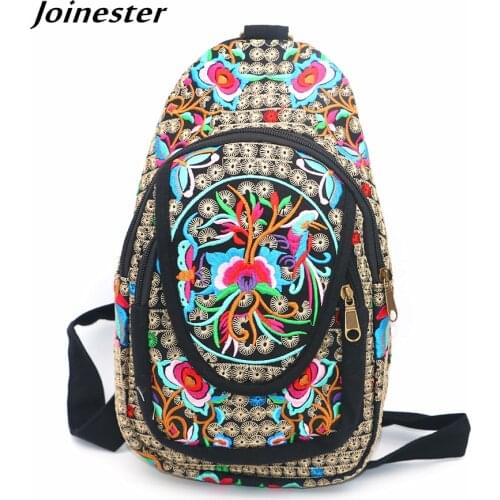 Embroider Retro Backpack for Girls Canvas Chest Bag College Backpack Vintage Women Backpack Crossbody Bags for Ladies Travel Bag