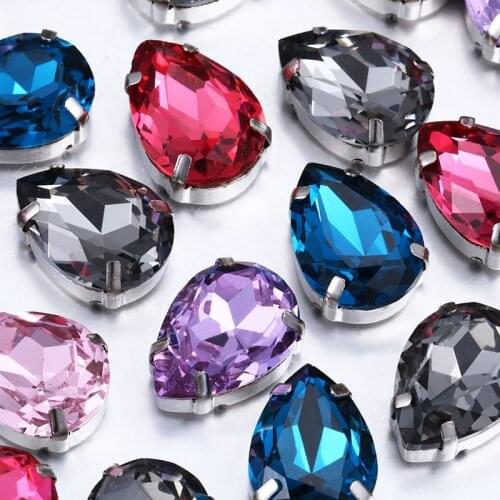 Rose Diamond Crystal Drop K9 Glass Rhinestones Jewelry Sew with Silver Claw Craft Christmas Clothing /Bag/ Shoes Decoration