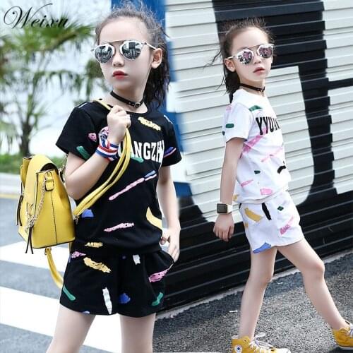 Weixu Tracksuit for Girls Summer Children Graffiti T-shirt Shorts 2pcs Clothing Set Kids Sports Suit Clothes for girls 10 years