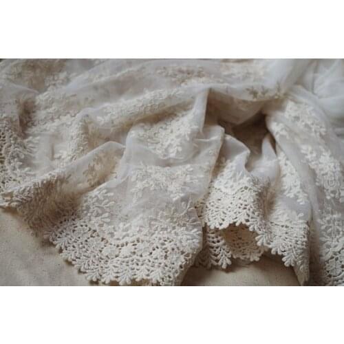 1 Yard Cream Lace Fabric Cotton Embroidered Lace Fabric Vintage Style Lace Fabric