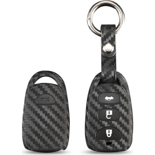 Kutery Carbon Silicone Rubber Car Key Cover Case For Hyundai For Kia Carens Remote Key Protecor 3+1/4Buttons Replacement
