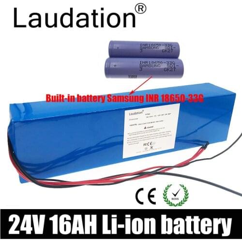 Laudation 24V 16ah Electric Bicycle Lithium Ion Battery 29.4V 16000mAh 15A BMS 250W 350W 18650 Battery Pack Wheelchair Motor
