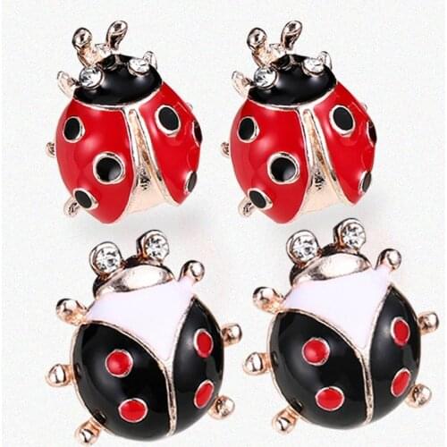 Fashionable and Cute Colorful Seven-star Ladybug Earrings for Women Temperament Personality Insect Stud Earrings Jewelry